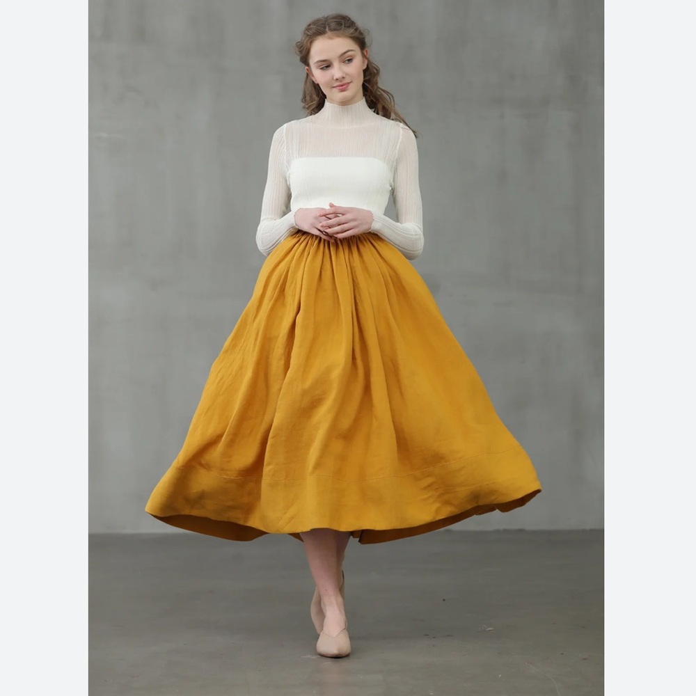 Classiques Nordstrom Linen Skirt High Waist Pleated Midi Size 10 Gold